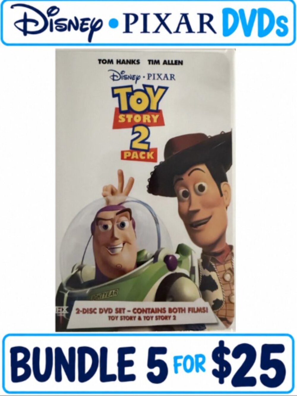 Disney Pixar Toy Story 1 & 2 DVD Set | Bundle & Save 5 for $25 - Picture 1 of 3